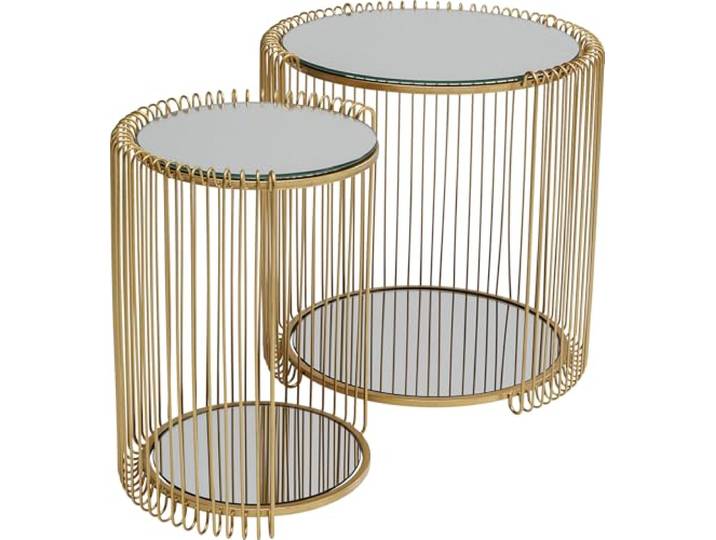 Kare Design Beistelltisch Wire Double (2-Set), Brass, Durchmesser 45cm, Elegant, Wohnzimmertisch, Couchtisch, Stahlgestell, Sofatisch, Spiegeltisch, 46x45x45 cm (H-B-T), Gold