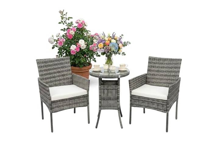 Relaxdays Ensemble Salon de Jardin 3 pièces\, rotin synthétique\, 2 fauteuils & Table en Verre\, extérieur\, Gris