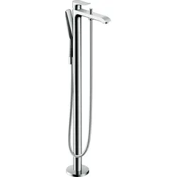Hansgrohe Metris Einhebel-Wannenmischer bodenstehend, Chrom, Ausladung 209 mm, Keramikmischsystem, RainAir-Handbrause