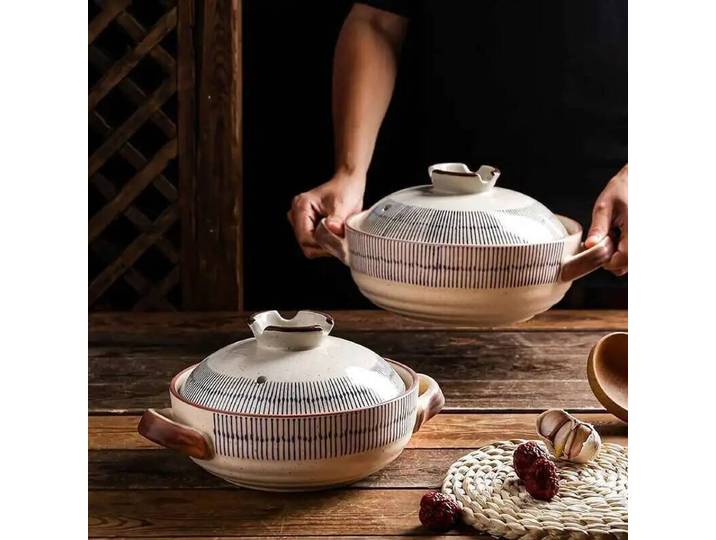 Casserole de cuisine rétro japonaise avec couvercle, poêle à Leurs oût, soupe en céramique, cuisson, bomicrophone optique, pots astronomiques