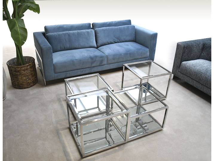 Couchtisch LEONIQUE Maik , silber (silberfarben, silberfarben, glas), B:50cm H:45cm T:50cm, Tische, Couchtisch, Couchtisch, 4 Tische, Glas, Chromgestell, 50x50x35/45