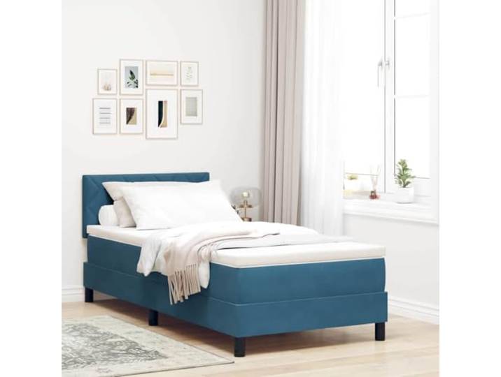 WDGJJFECNMUEHI LED Beleuchtung Modernes Design Samt Blau 90 x 200 cm LED Boxspringbett mit Matratze Dunkelblau 90x200 cm Samt Bett mit Beleuchtung RGB Kopfteil Taschenfederkern