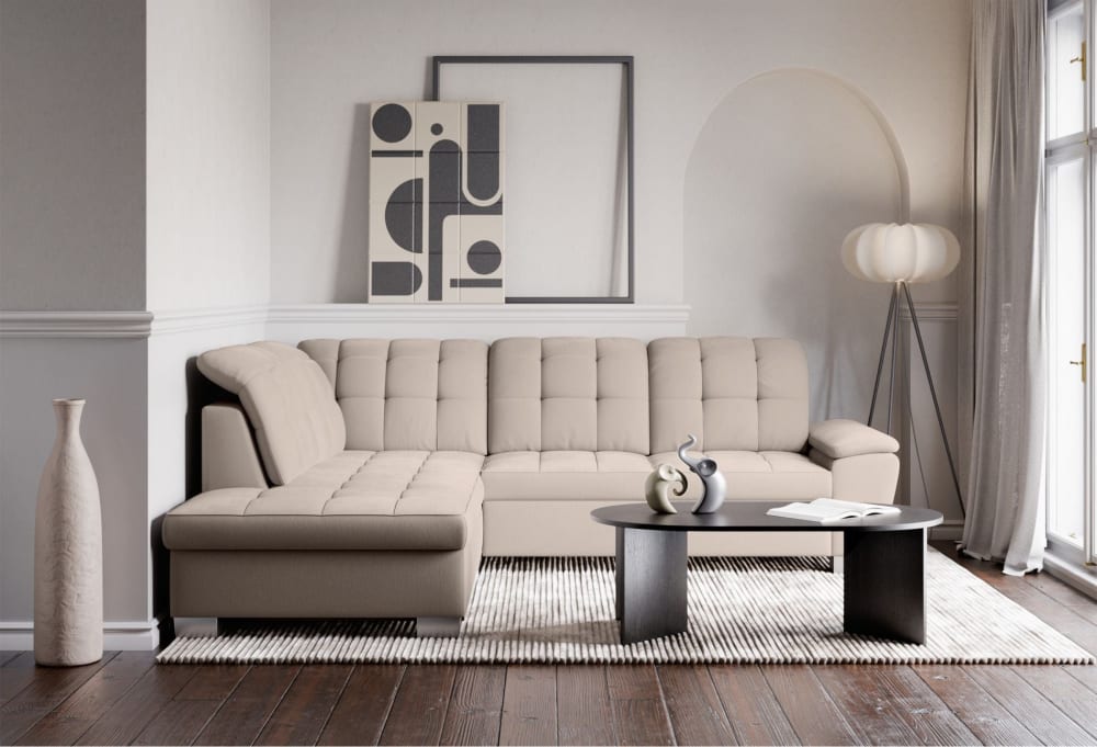 Selsey Canapé d angle convertible, côté gauche, beige Beige 258x106x258cm