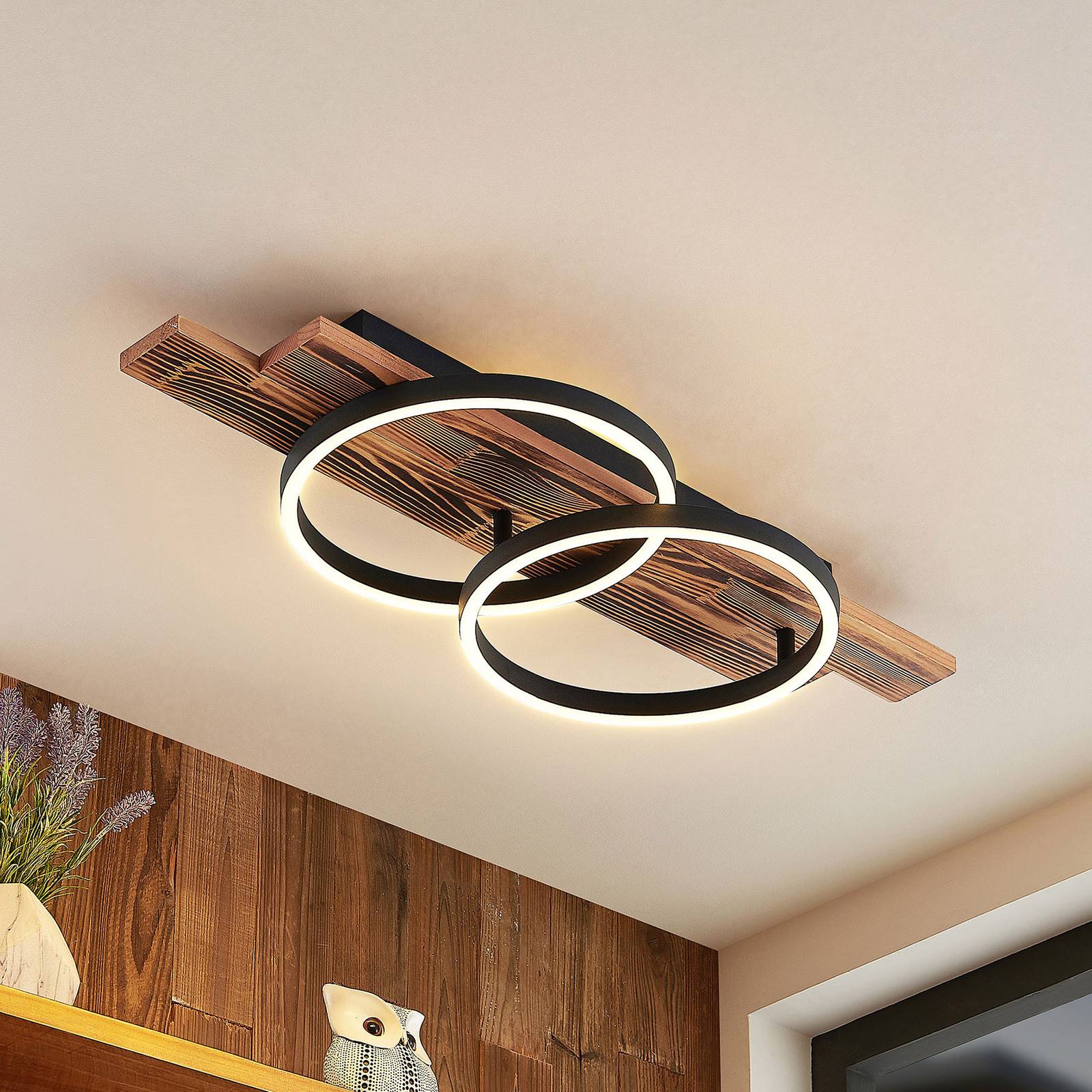 LED Deckenlampe Sentoa Lindby, dimmbar, Holz hell, für Wohn- / Esszimmer, Holz, Modern, LED Deckenleuchte