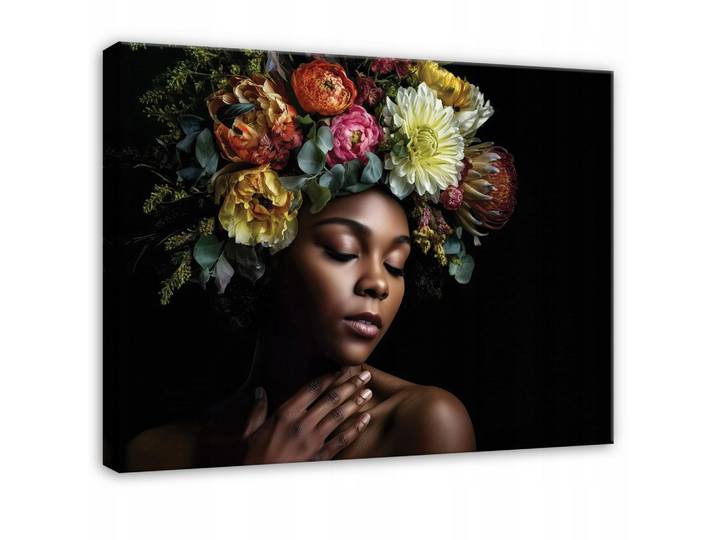 WANDBILDER Frau Blumen Schwarz 100x70