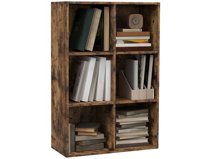 YWJ Librairie à 3 niveaux étagère pour livres avec 6 cubes de rangement pour étude 65 5 x 30 x 97 5 cm couleur marron rustique