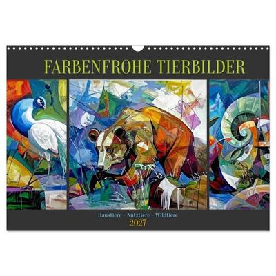 Farbenfrohe Tierbilder (Wandkalender 2027 DIN A3 quer), CALVENDO Monatskalender