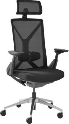 Bürostuhl EYR-002, mit 4D-Armlehnen, Synchronmechanik, Lordosenstütze, Kopfstütze, Netzrücken, schwarz