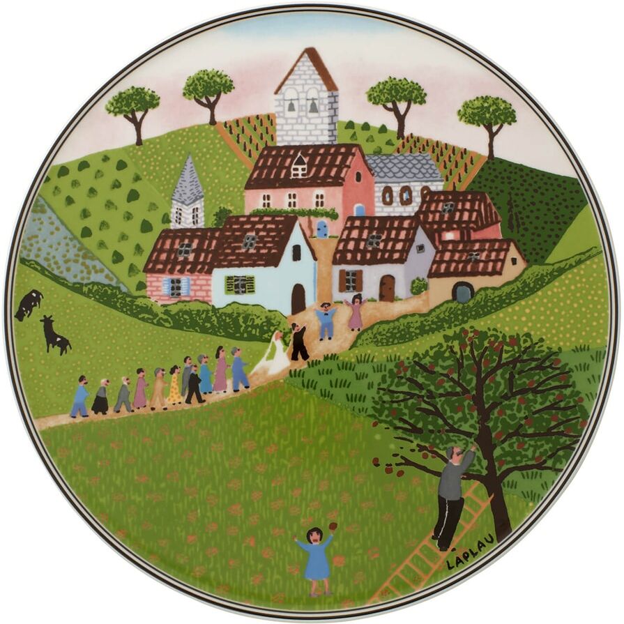 Tortenplatte VILLEROY & BOCH "Tortenplatte Charm & Breakfast Design Naif ø 29,5 cm weiß-bunt", bunt (weiß, bunt), Porzellan, Servierplatten, Tortenplatte