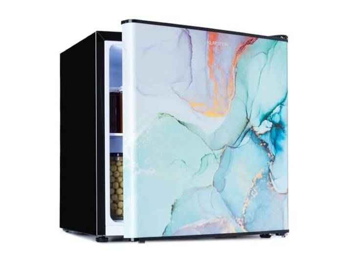 Klarstein CoolArt Kühl-Gefrier-Kombination - Kühlschrank mit 2 Kühl-Ebenen, Design-Front, Thermostat mit 5 Stufen, 0 bis 10 °C, Fassungsvermögen: 45 Liter, Motiv: Pastell