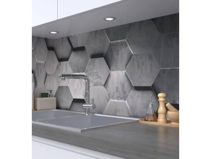 MyMaxxi Küchenrückwand selbstklebend – Matte Premium Spritzschutz Folie als günstige Alternative zu Glas, einfache Montage & leichte Reinigung – Motiv: Abstrakte Sechsecke 3D B 340 cm x H 60 cm