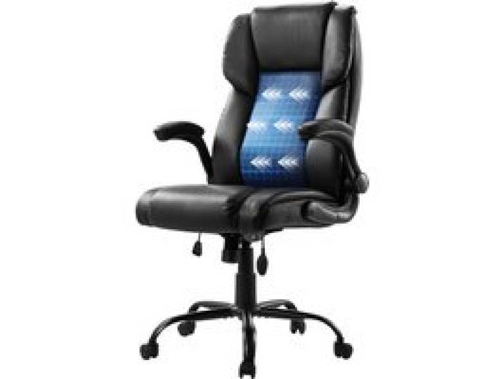 VEVOR Chefsessel Bürostuhl Drehstuhl mit hoher Rückenlehne & Lendenwirbelstütze & klappbaren Armlehnen, ergonomischer Schreibtischstuhl mit Neigung & Höhe, für Arbeit Arbeitszimmer Spielen