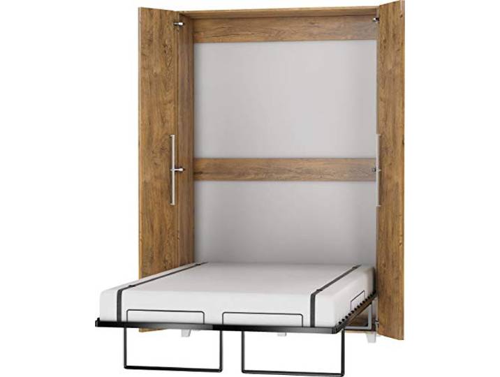 FurnitureByJDM Schrankbett 120x200 cm – Vertikales Klappbett Vertikales Klappbett für Platzersparnis – Kompaktes Klappbares Bett im Schrank – TEDDY Wandbett (Eiche Burgunderrot)