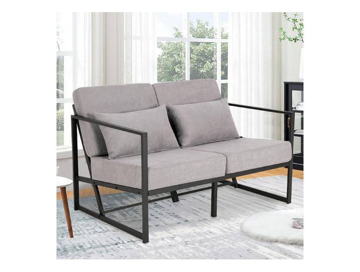 LuxusKollektion Loungesofa Sofa Loungesofa Armlehnen Eisenbeine Wohnzimmer 2 Sitze Hellgrau