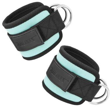 Inspire Select AOLIKES Adjustable Padded Ankle Wrist Cuffs D Ring Cable Machine Straps For Glute Kickbacks & Leg Workouts cyan 1pair