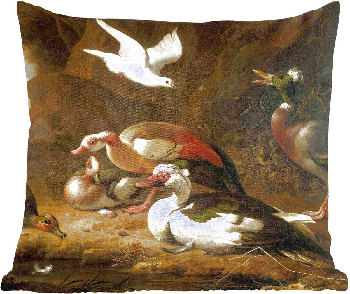 Sierkussen met eendenprint naar schilderij van Melchior d'Hondecoeter, 45 x 45 cm