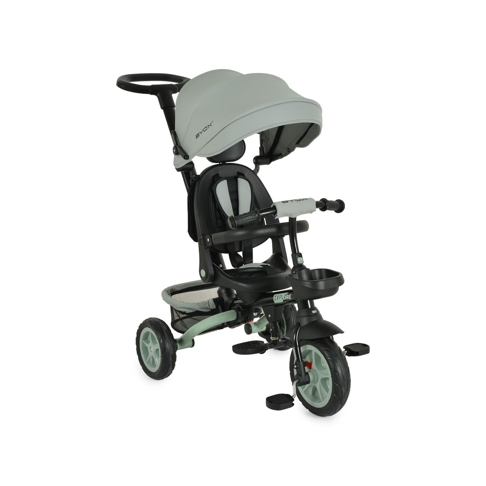 Byox Tricycle Explore 3 in 1 Dreirad umkehrbarer Sitz Schiebegriff Körbe Pedale hellgrün