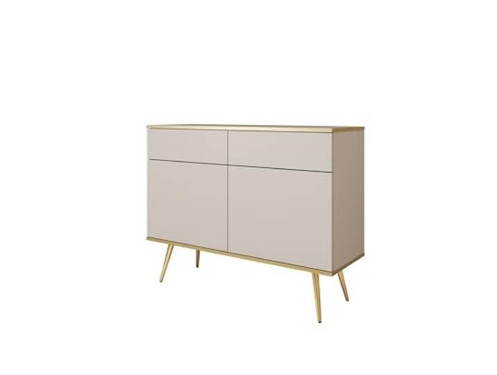 3xE Living Beige Kommode mit goldenen Beinen und luxuriösen goldenen Details, 107x85x39 cm