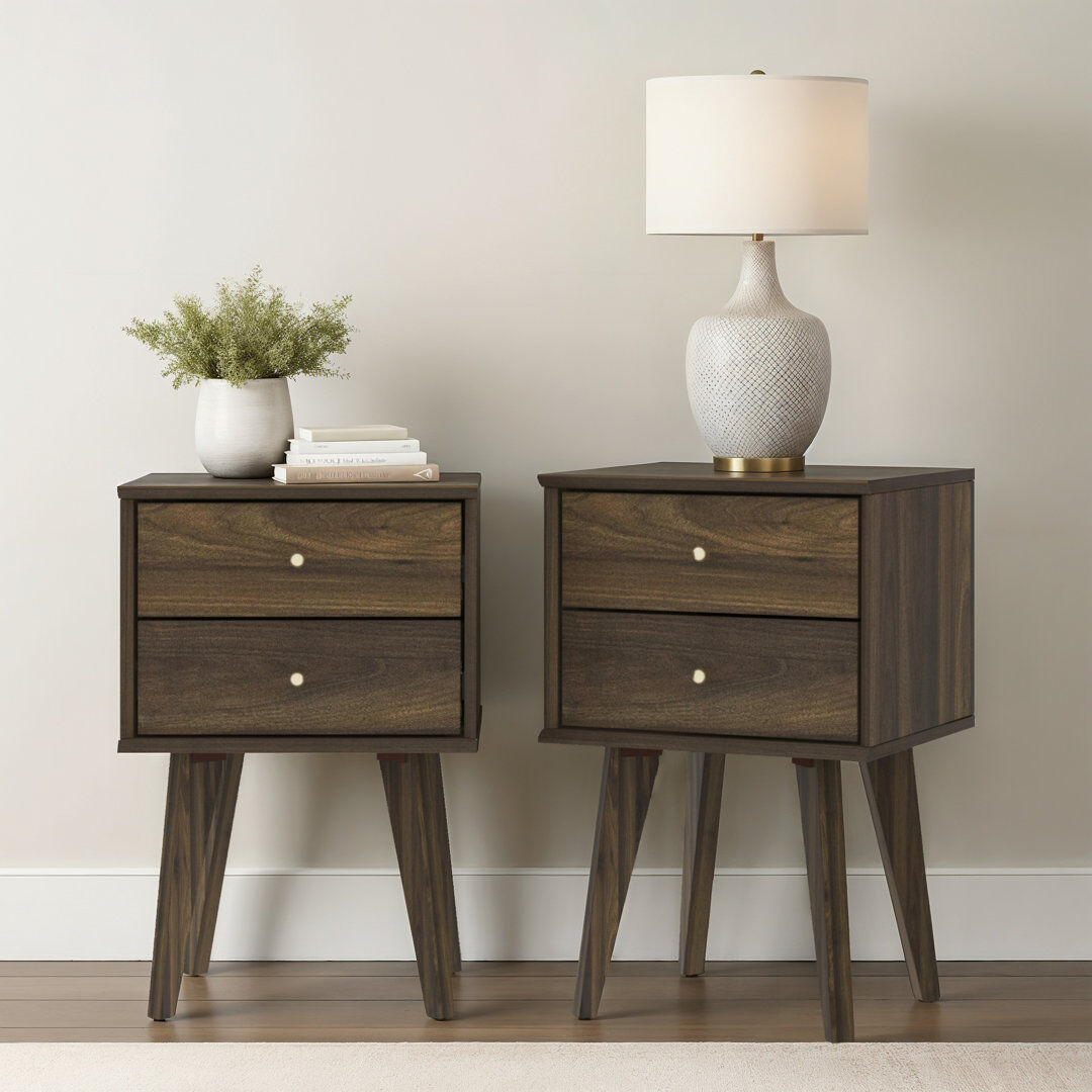 George Oliver Abby 2 Drawer Bedside Table Sets of 2 Royal Walnut 59cm H X 39.5cm W X 39.5cm D