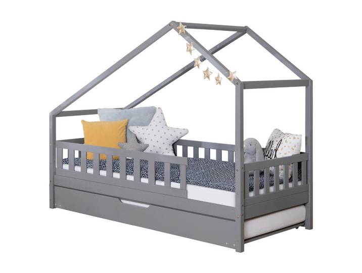 Hausbett, Hellgrau, 100x200 cm, Textil, Transformierbar & Seitenverkehrt Montierbar, MID.YOU
