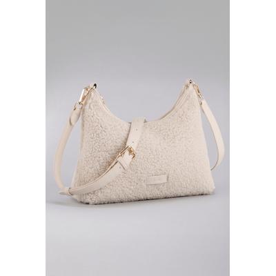 Umhängetasche ANISTON ACCESSOIRES, Damen, Gr. B/H/T: 30cm x 20cm x 8cm, beige, Textil, Taschen Umhängetasche, Handtasche, Schultertasche in Teddy-Optik