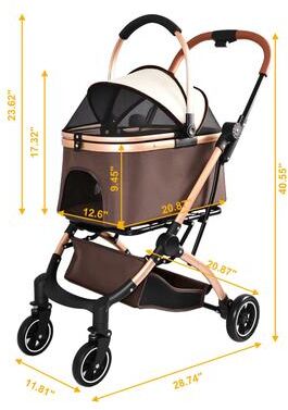 Justmaellc Double Pet Stroller for Dogs and Cats 3-in-1 Convertible Carrier Fixed Safety Leashes - N/A
