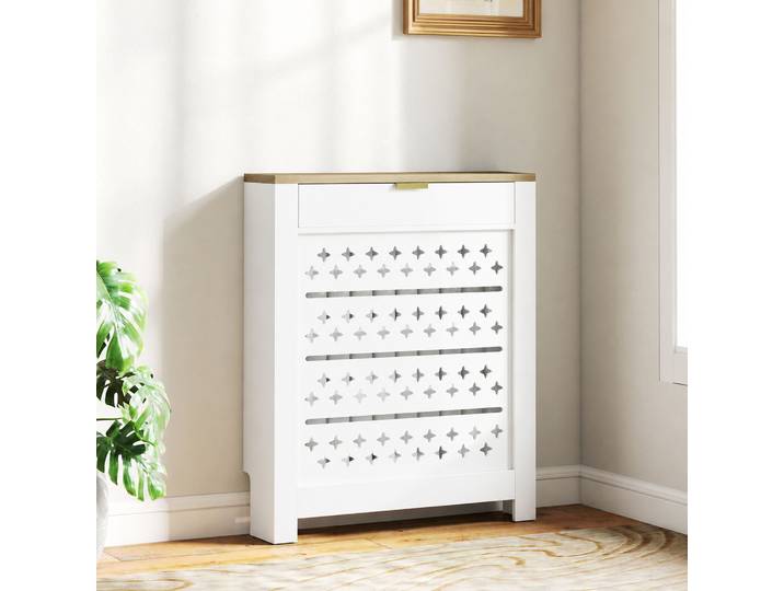 HOMCOM Cache Radiateur avec Placard et Étagère Blanc 78x19x95,5 cm