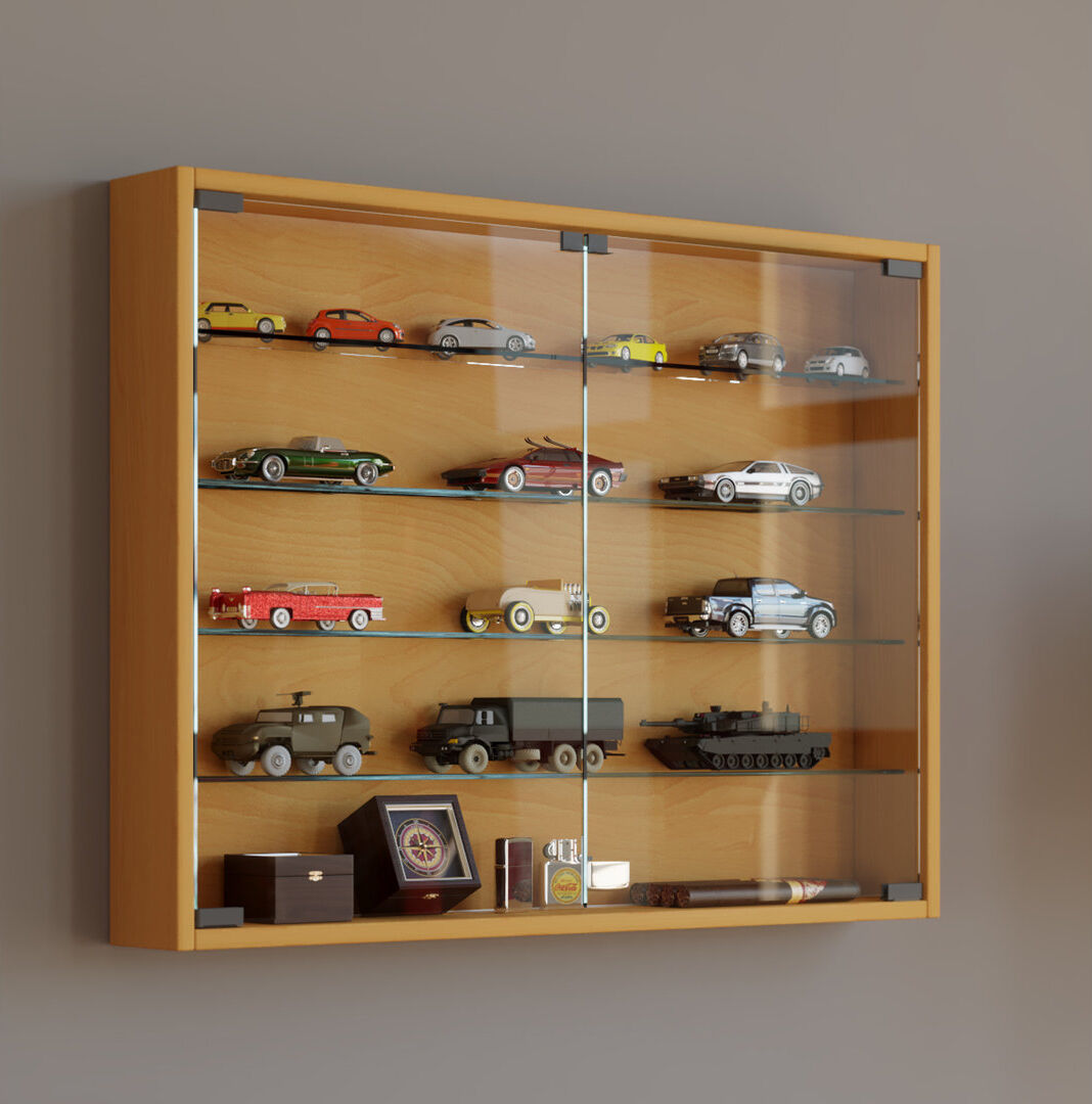 17 Stories Farnsworth Glass 80 cm W Display Cabinet Brown 60cm H X 80cm W X 10cm D