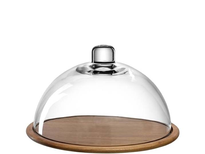 LEONARDO HOME Cucina Holz-Käseplatte und Glas-Glocke, Käse-Brett aus Holz inklusive Glas-Haube, 2er Set, Ø 280 mm, 018519