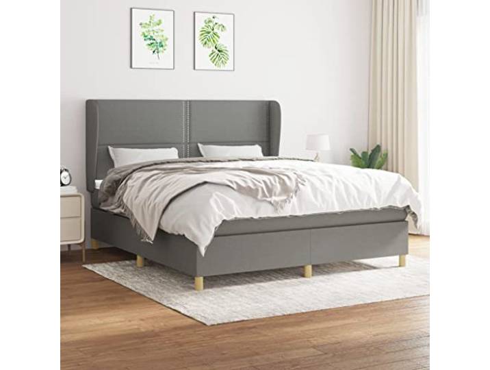 RJPLMFV Komplettes Bett, 180 x 200 cm, Dunkelgrau, mit verstellbarem Kopfteil