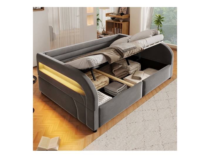 Odikalo Schlafsofa Schlafcouch 90x200 140x200 mit LED, mit Bettkasten oder Ausziehbett
