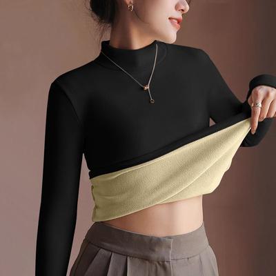 Inspire Daily Merch Thickened Velvet Lining Women's Sweater Autumn Winter Thermal Long sleeved Bottoming Shirt fuchsia m