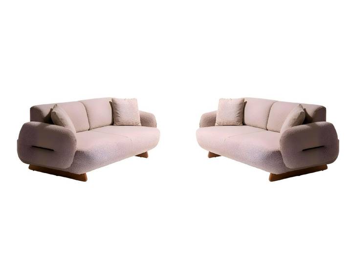 JVmoebel Polstergarnitur Beige Sofagarnitur aus hochwertigem Polsterstoff mit Kissen, (Set, 2-tlg)