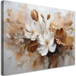 WANDBILD weiß und braun bemalte wildblumen