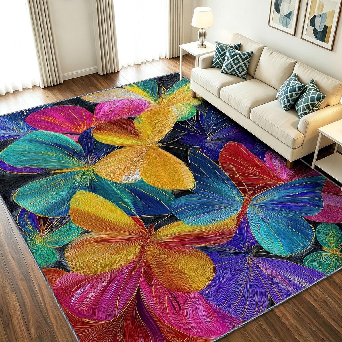 Multicolor abstract vloerkleed met pop-art design van polyester, 60 x 90 cm