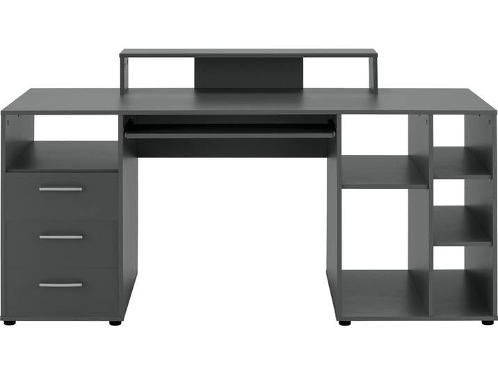 Schreibtisch VOGL MÖBELFABRIK Timra , grau (graphit, graphit, graphit), B:160cm H:87,5cm T:67cm, Tische, Schreibtisch, Tastaturauszug, Aufsatz & Towerfach, Breite 160 cm, Made in Germany