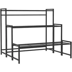 OKWISH Pflanzenregal Metall Schwarz 75x70x66 cm, 3-stufig mit Gitterböden, für Innen- und Außenbereich