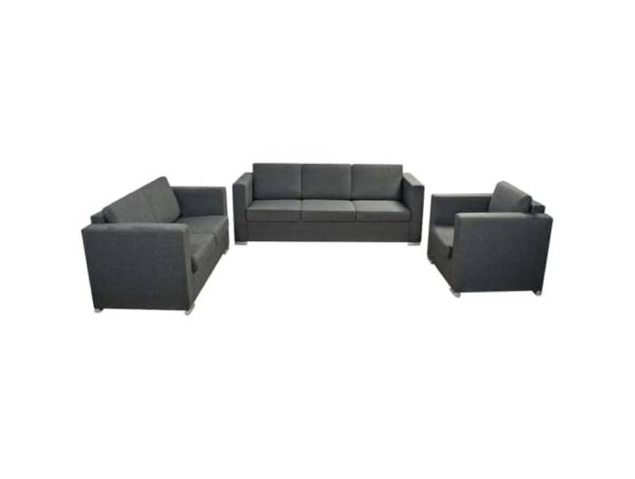 GHVBNMF 3-Teilige Sofagarnitur Stoff Couch Set Dunkelgrau fürs Büro Bequeme Polsterecke mit abnehmbaren Bezügen und verchromten Beinen für Wohnzimmer, Empfangsbereich oder Aufenthaltsraum.