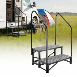 VEVOR Wohnmobiltreppe mit 2 Handläufen (2 Stufen), Standtreppe mit 300 kg Tragkraft, Außentreppe mit Rutschfester Matte für Senioren/Haustiere, Trittstufe für Camper, Mobilheim, Veranda, Pool und Spa
