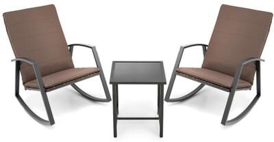 Costway 3 Pieces Patio Rattan Rocking Furniture Set-Brown