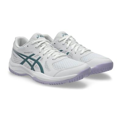 Hallenschuh ASICS "UPCOURT 6", Damen, Gr. 40, weiß, foggy teal, Synthetik, Schuhe Hallenschuh, besonders geeignet für Handball und Volleyball
