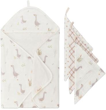 Crane Baby Charlie Farmhouse Goose Hooded Baby Bath Towel & Washcloth Set