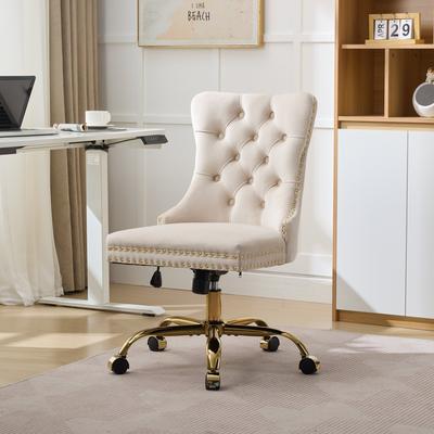 GDFStudio - Velvet Tufted Upholstered Home Office Chair with Golden Metal Base with Swivel Adjustment and Elegant Button Back