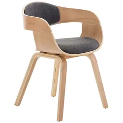 Décoshop26 - Besucherstuhl ohne Rollen Stoff und Holz Retro-Design maximaler Komfort Natur- und Hellgrau BUR10542