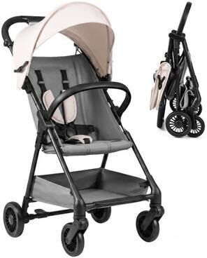 Costway Lightweight Travel Stroller with Canopy and Under-Seat Basket for Baby and Toddler-Beige