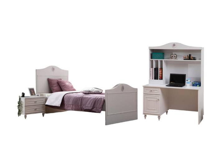 Villa Möbel Jugendzimmer-Set Bobby, (Jugendzimmer-Set, 3-tlg., Bett mit Kopfteil, 1 x Nachttisch und Schreibtisch), Bett Schrank Kommode Regal mit klassischer Optik und Ordnung