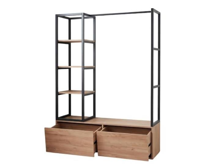MinteLiv Garderobenständer 40cm tief, Schmaler Kleiderständer, 120x180cm Offener Kleiderschrank, 2 große Schubladen, Metallrahmen, MDF Holz-Optik, für Flur, Schlafzimmer, Ankleidezimmer