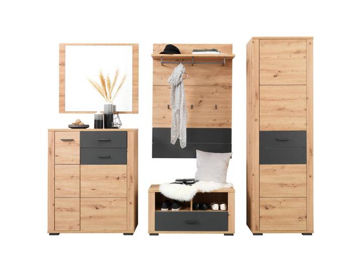 Xora Garderobe, Anthrazit, Eiche Artisan, 230x195x45 cm, Garderobe, Garderoben-Sets & Garderoben-Serien, Garderoben-Sets