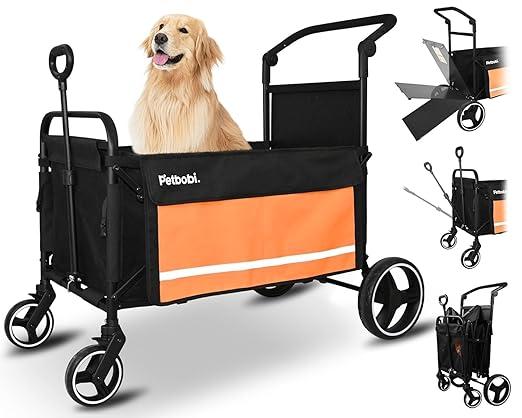 Schieb- & Zug-Hundetrolley für mittelgroße & große Hunde, mit Zugangsrampe für alte/behinderte Hunde, faltbarer Allterrain-Wagen für Camping & Outdoor, Orange