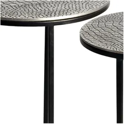 FineBuy, Couchtisch + Beistelltisch, Satztisch 2er Set Metall rund Beistelltisch Sofatisch Couchtisch Aluminium Alu (40 x 48 cm)
